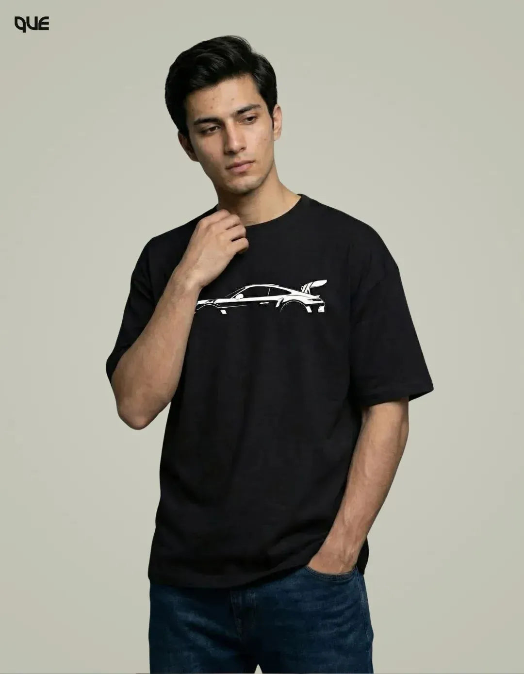 CAR GRAPHIC DOWN SHOULDER T-SHIRT