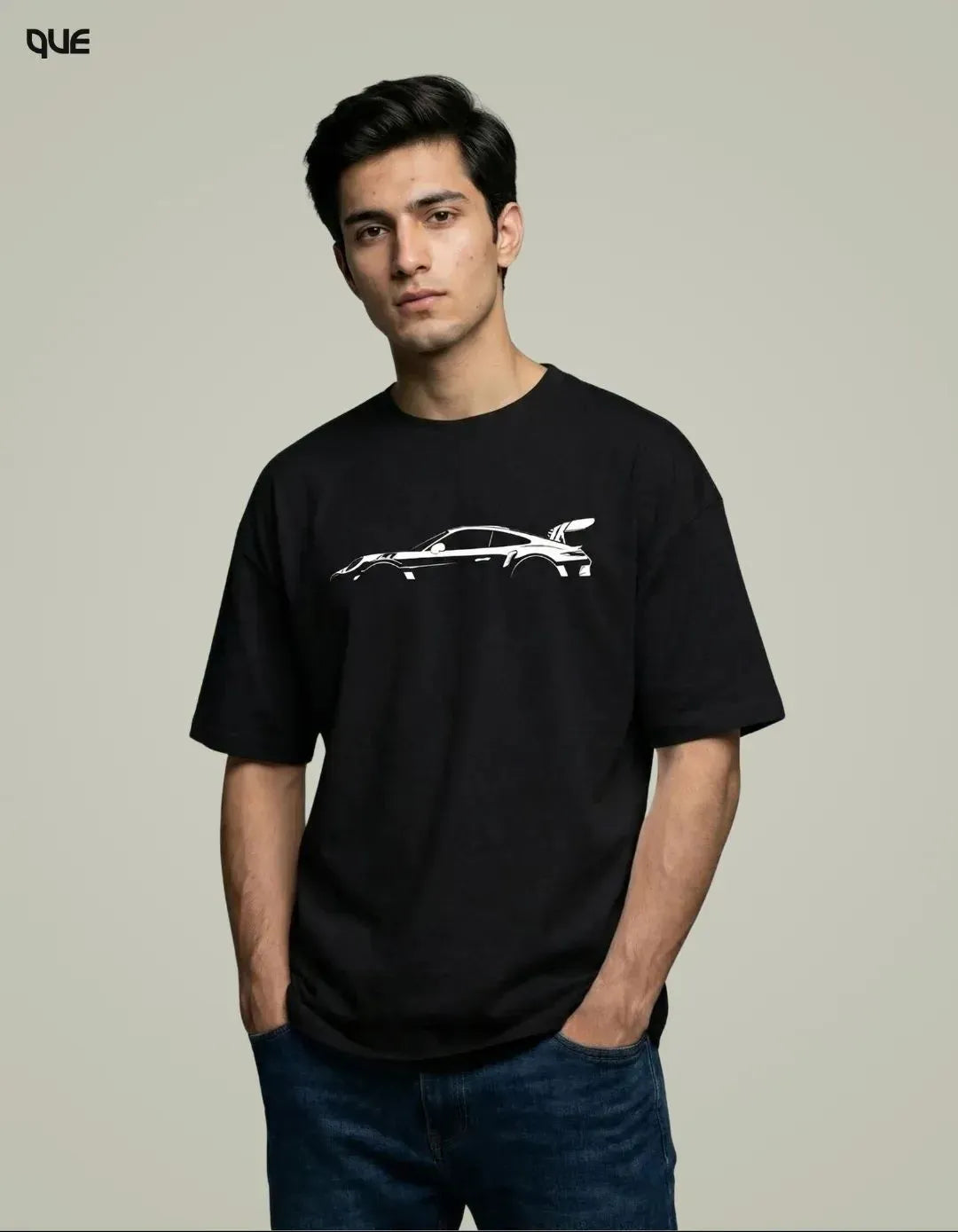 CAR GRAPHIC DOWN SHOULDER T-SHIRT