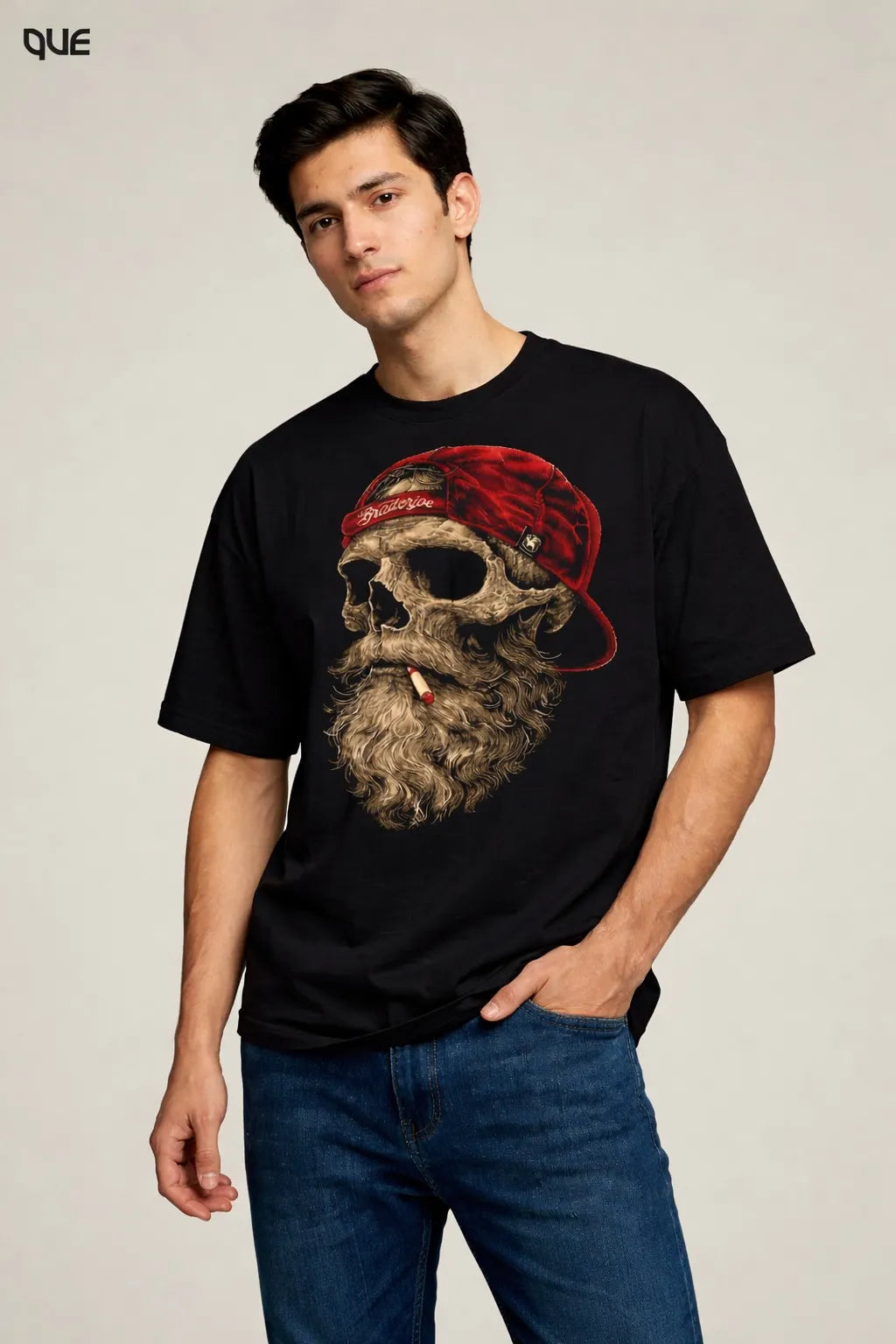 SKULL GRAPHIC DOWN SHOULDER T-SHIRT