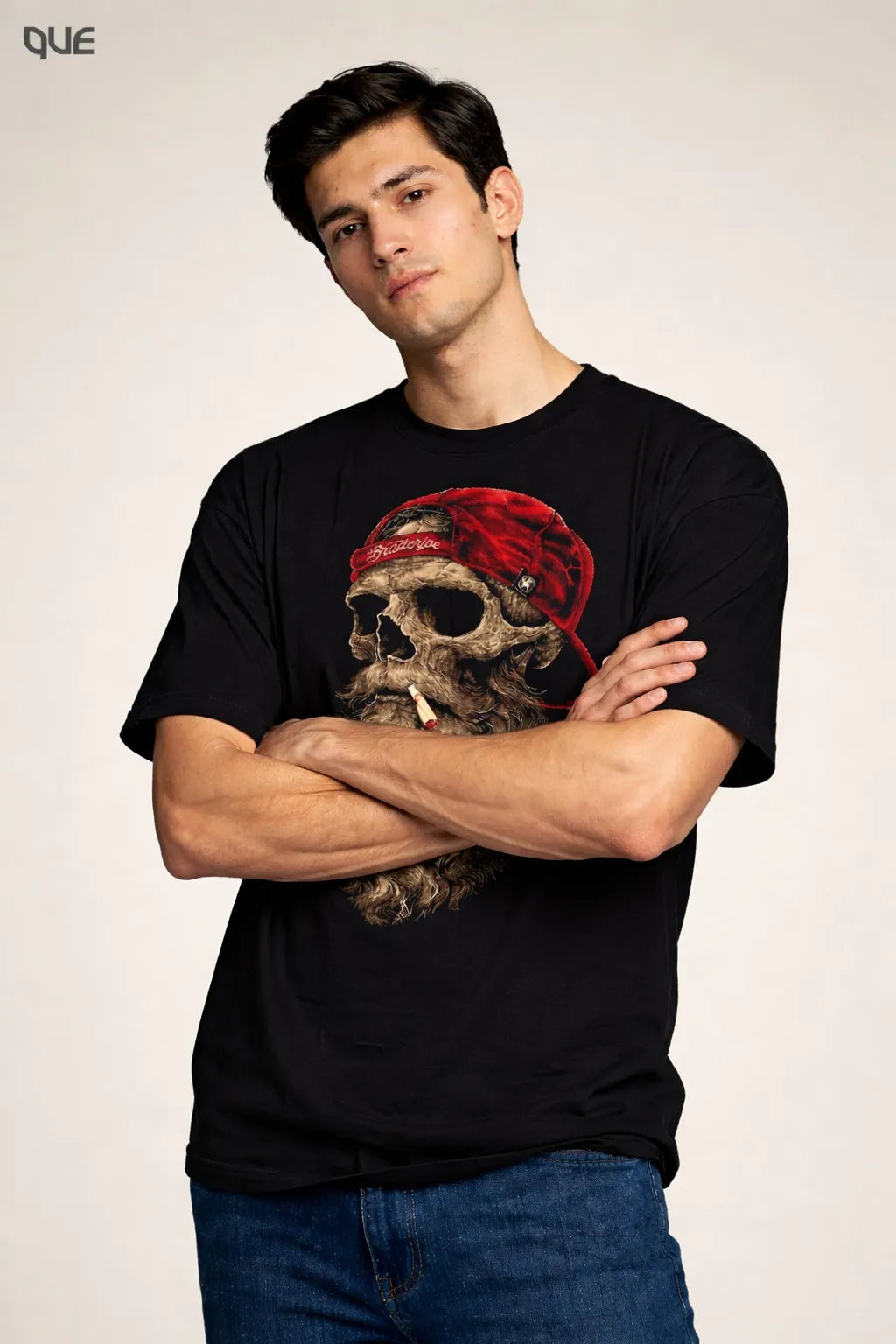 SKULL GRAPHIC DOWN SHOULDER T-SHIRT