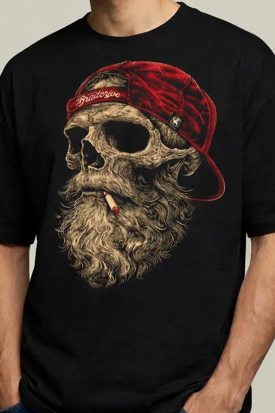 SKULL GRAPHIC DOWN SHOULDER T-SHIRT