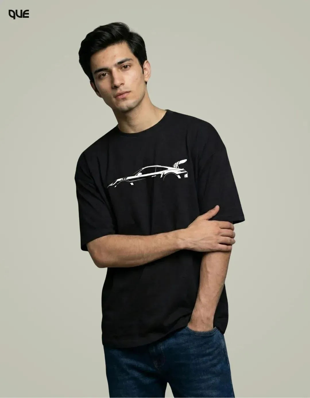 CAR GRAPHIC DOWN SHOULDER T-SHIRT